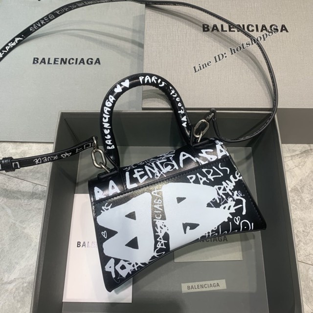 Balenciaga專櫃新款mini號手提肩背女包原單沙漏包 巴黎世家黑色平紋塗鴉沙漏包 fyj1400